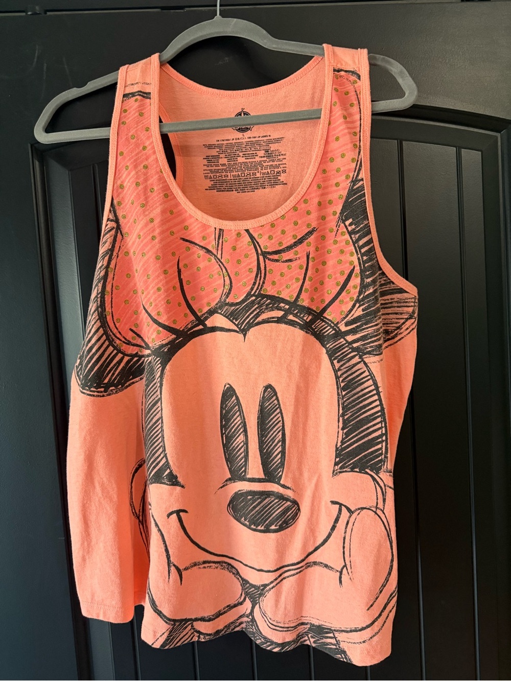 Disney Minnie Mouse Tank Top Coral Gold Polka Dot Graphic Size L Cute Casual
